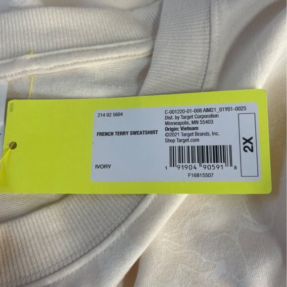 All In Motion French Terry Sweatshirt Womens 2X Ivory New - Picture 8 of 9